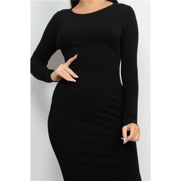 Black Side Slit Bodycon Maxi Dress For Women - Picture 3 of 5